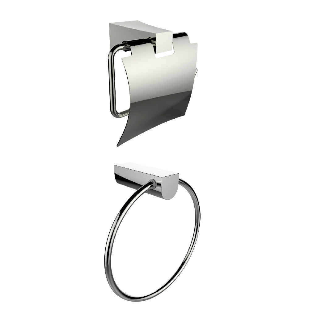 Chrome Plated Towel Ring With Toilet Paper Holder Accessory Set