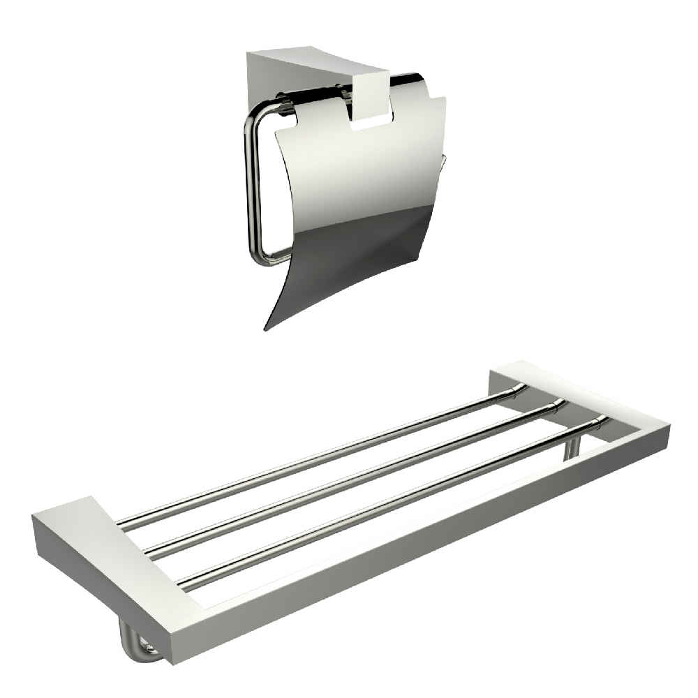 Multi-Rod Towel Rack With A Chrome Plated Toilet Paper Holder Accessory Set