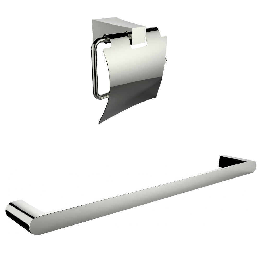 Chrome Plated Toilet Paper Holder With Single Rod Towel Rack Accessory Set