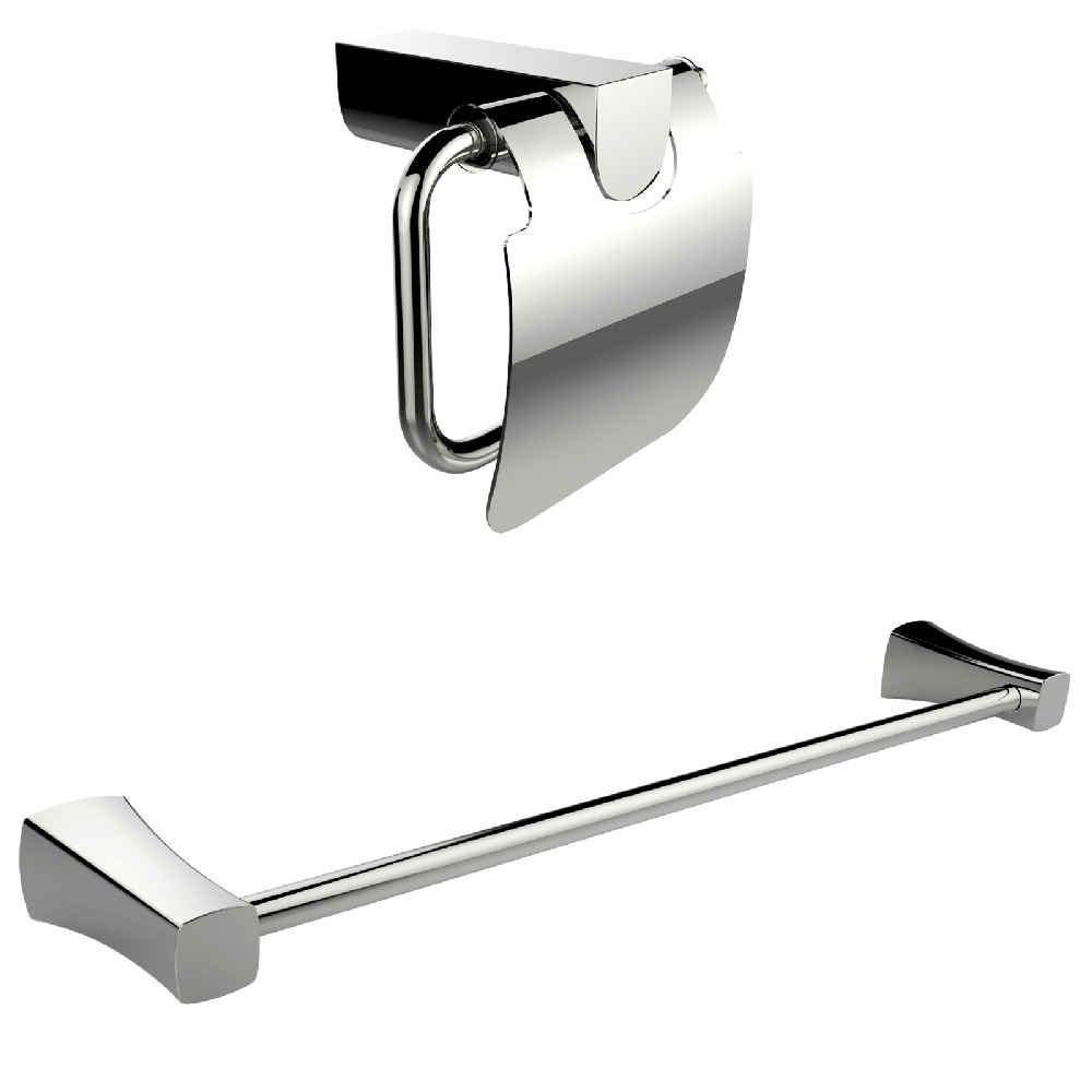 Chrome Plated Toilet Paper Holder With Single Rod Towel Rack Accessory Set