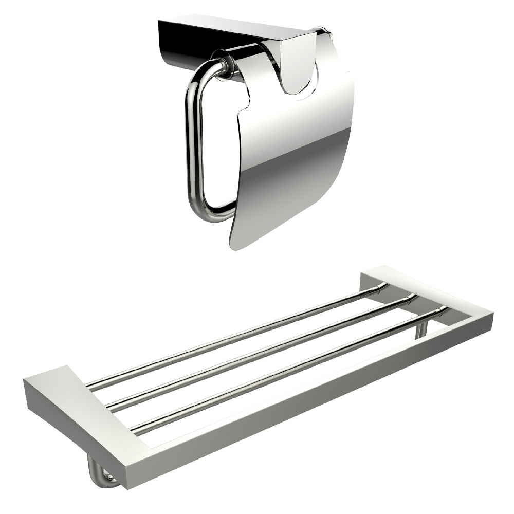 Chrome Plated Toilet Paper Holder With Multi-Rod Towel Rack Accessory Set