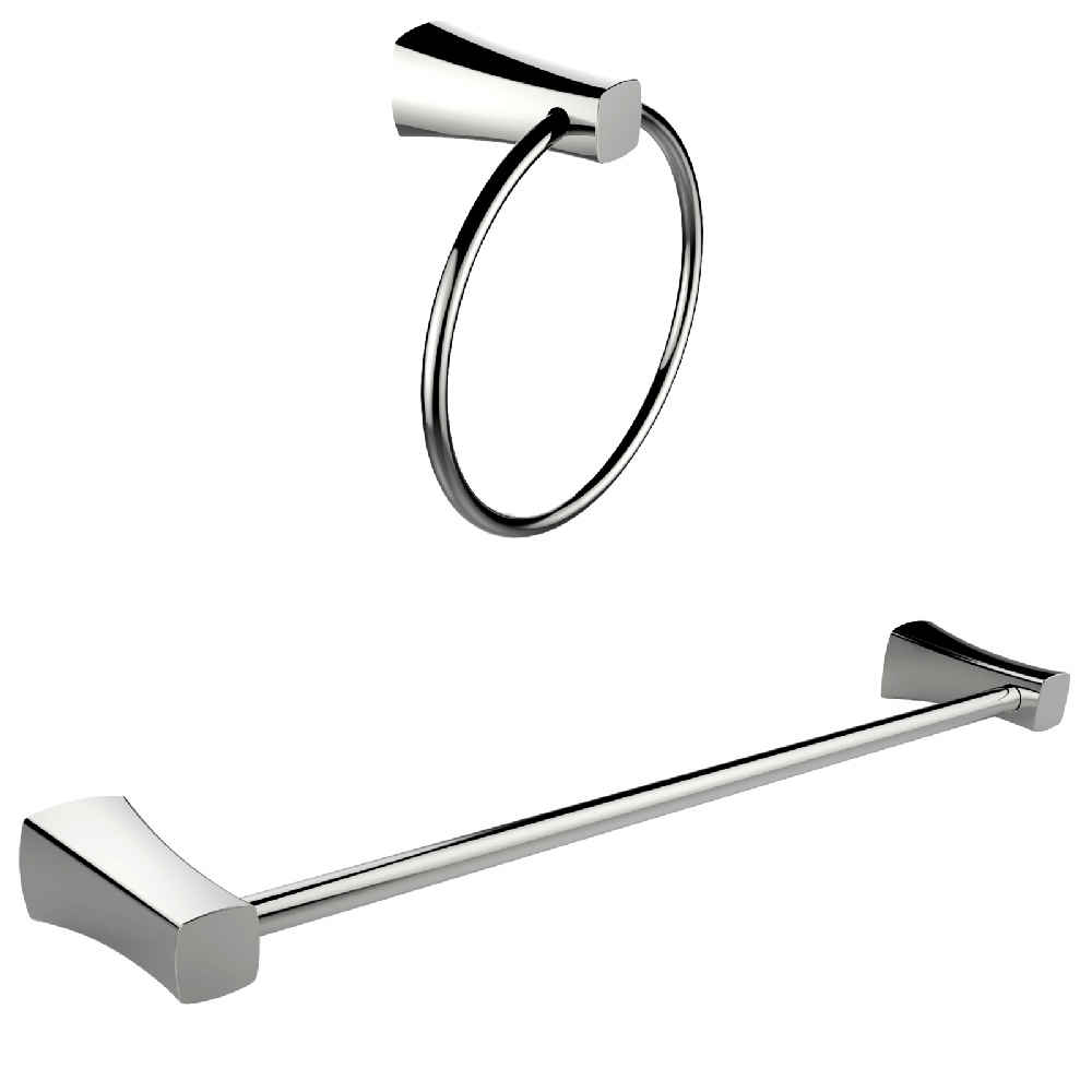Chrome Plated Towel Ring With Single Rod Towel Rack Accessory Set