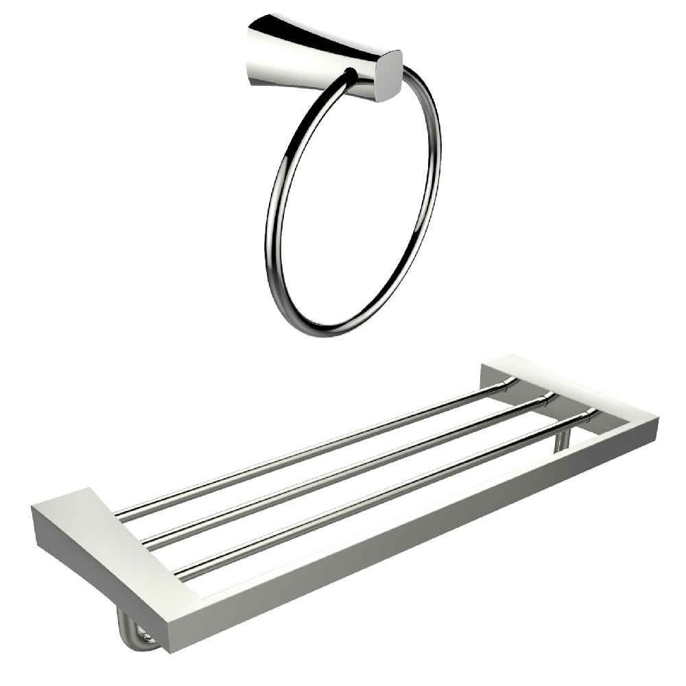 Chrome Plated Towel Ring With Multi-Rod Towel Rack Accessory Set