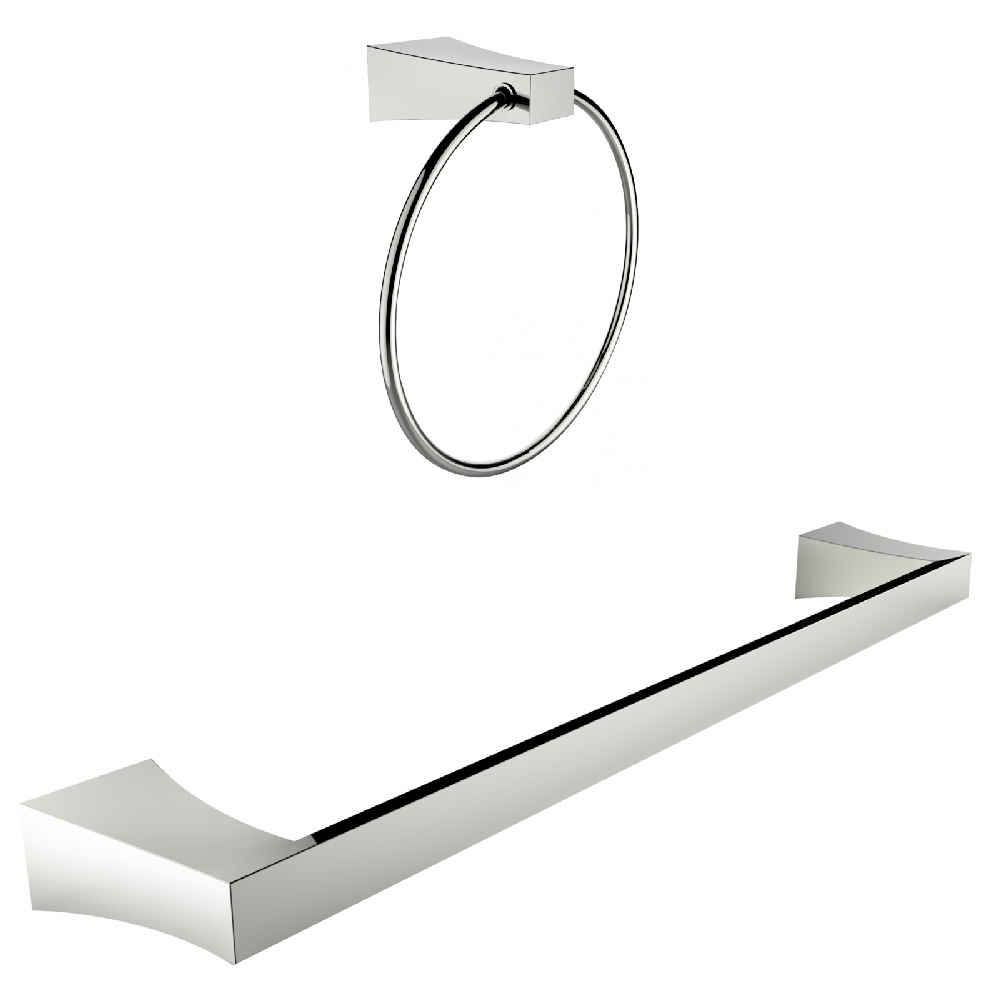 Chrome Plated Towel Ring With Single Rod Towel Rack Accessory Set