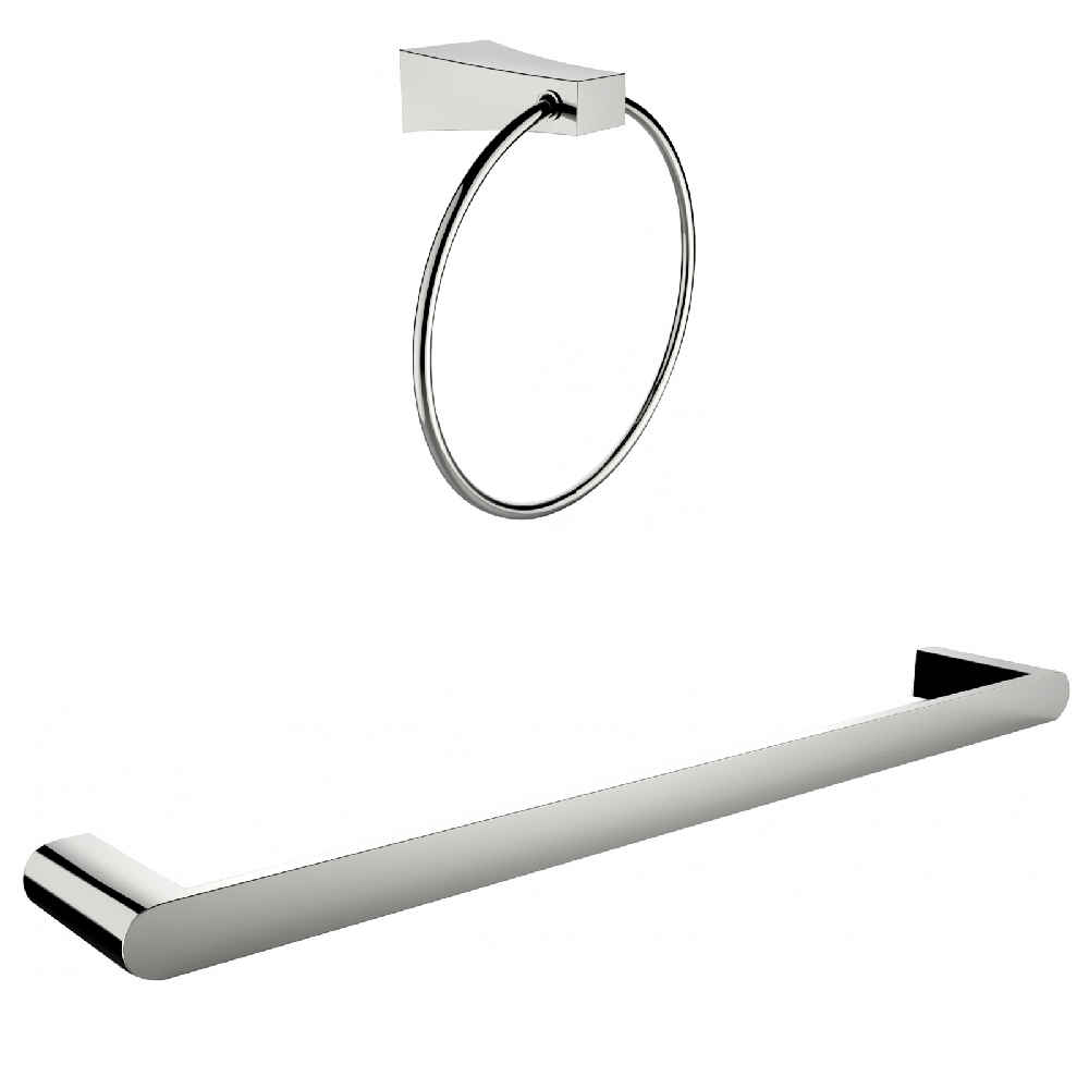 Chrome Plated Towel Ring With Single Rod Towel Rack Accessory Set