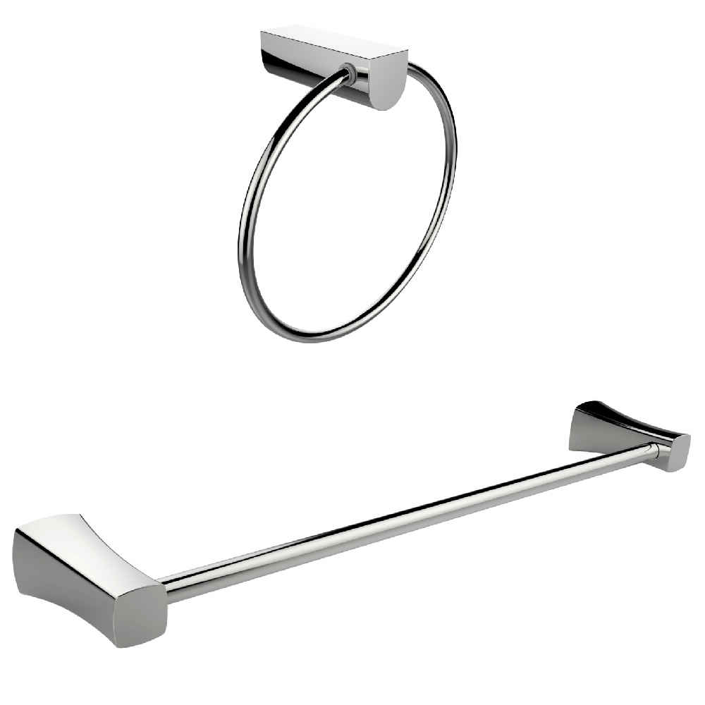 Chrome Plated Towel Ring With Single Rod Towel Rack Accessory Set