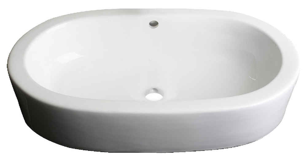 25.25-in. x 14.5-in. Oval Bathroom Vessel Sink White Enamel Glaze