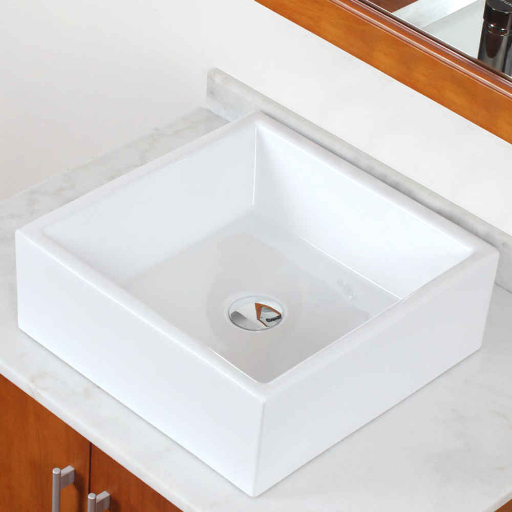 14.75-in. x 14.75-in. Square Bathroom Vessel Sink White Enamel Glaze