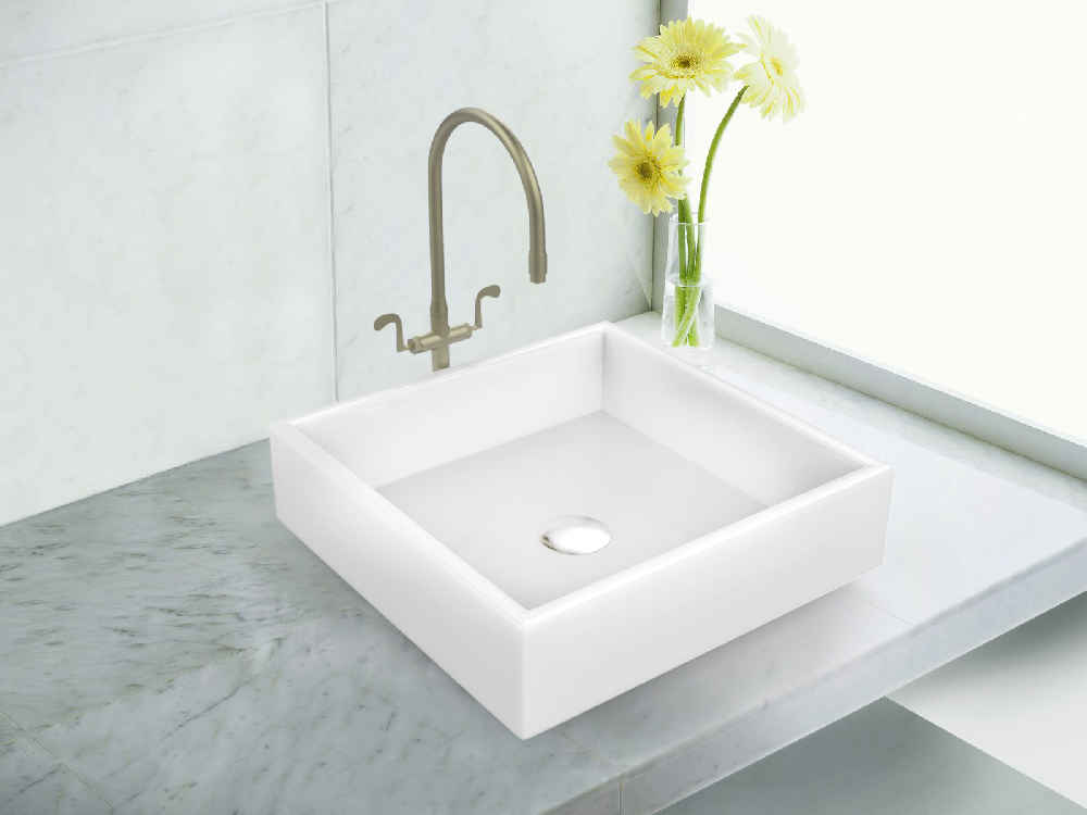 14.75-in. x 14.75-in. Square Bathroom Vessel Sink White Enamel Glaze