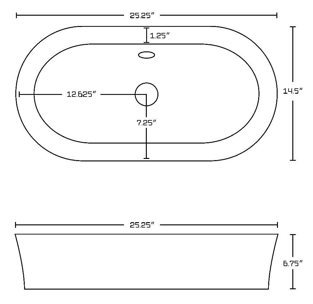 25.25-in. x 14.5-in. Oval Bathroom Vessel Sink White Enamel Glaze