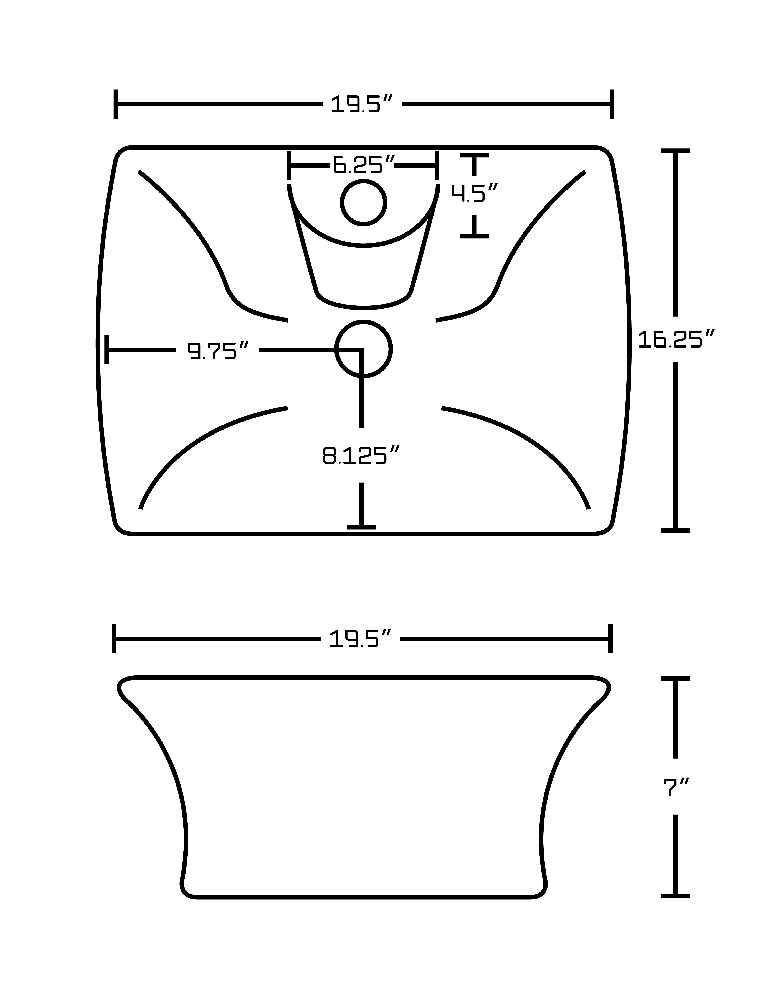 19.5-in. x 16.25-in. Rectangle Bathroom Vessel Sink Set White Enamel Glaze