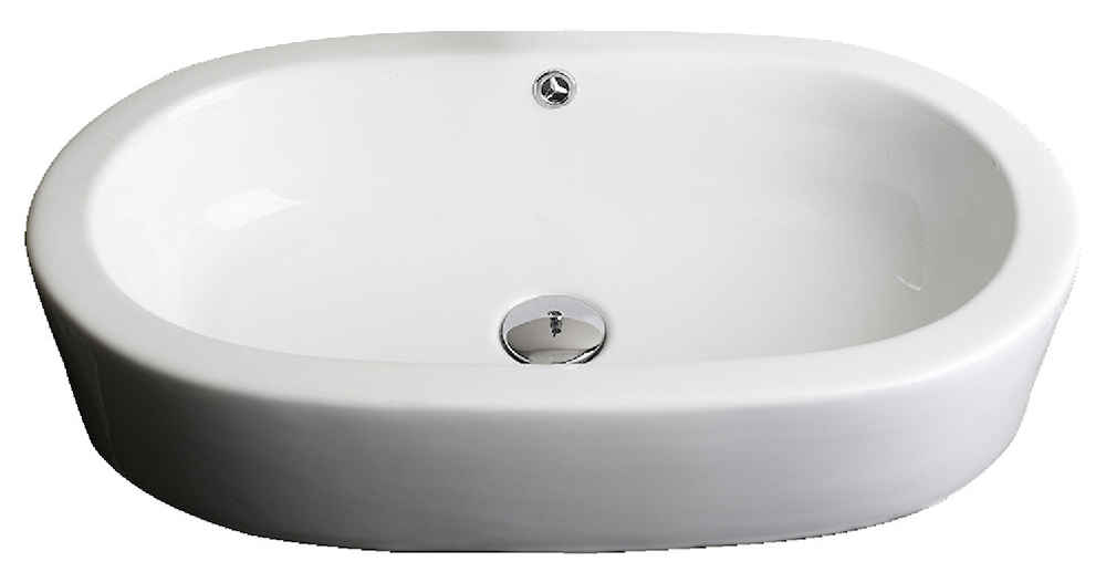 25.25-in. x 14.5-in. Oval Bathroom Vessel Sink Set White Enamel Glaze