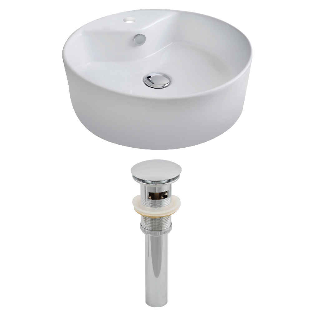 18.25-in. x 18.25-in. Round Bathroom Vessel Sink Set White Enamel Glaze