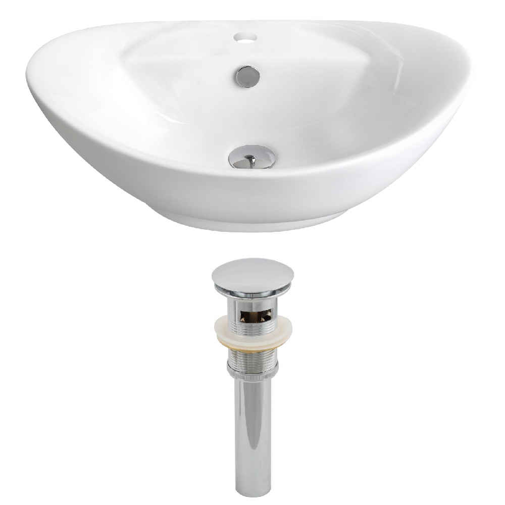 23-in. x 15.25-in. Oval Bathroom Vessel Sink Set White Enamel Glaze