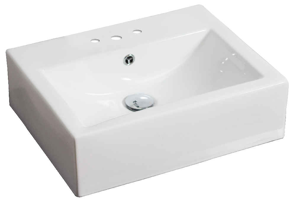 20.25-in. x 16.25-in. Rectangle Bathroom Vessel Sink Set White Enamel Glaze