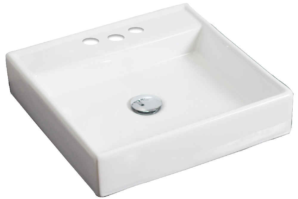 17.5 x 17.5 in White Square Ceramic Bathroom Vessel Sink Set