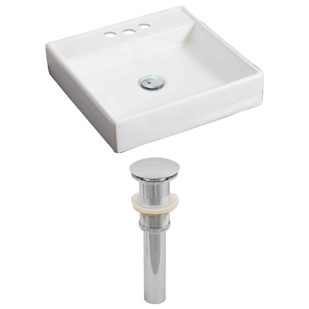 17.5-in. x 17.5-in. Square Bathroom Vessel Sink Set White Enamel Glaze