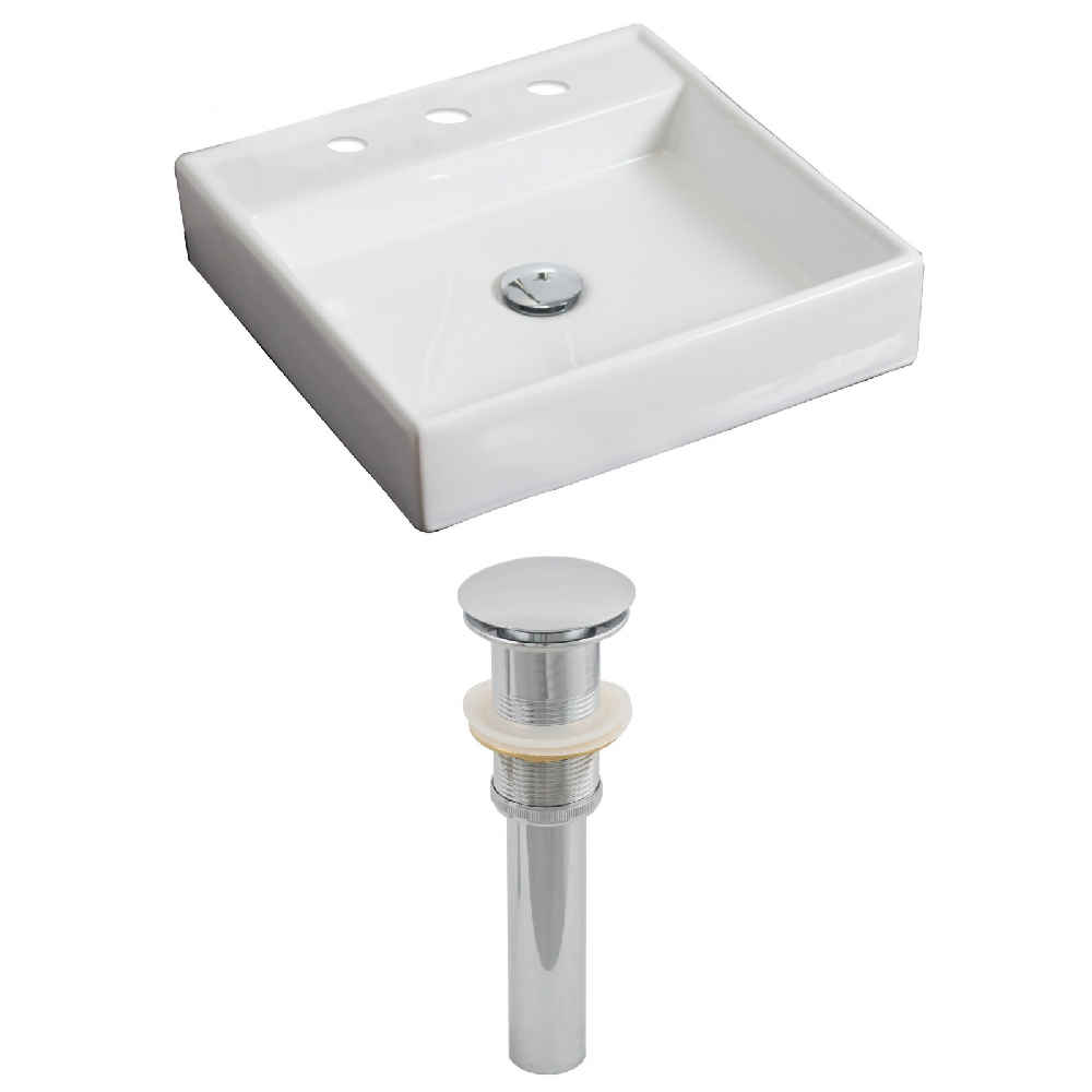 17.5-in. x 17.5-in. Square Bathroom Vessel Sink Set White Enamel Glaze