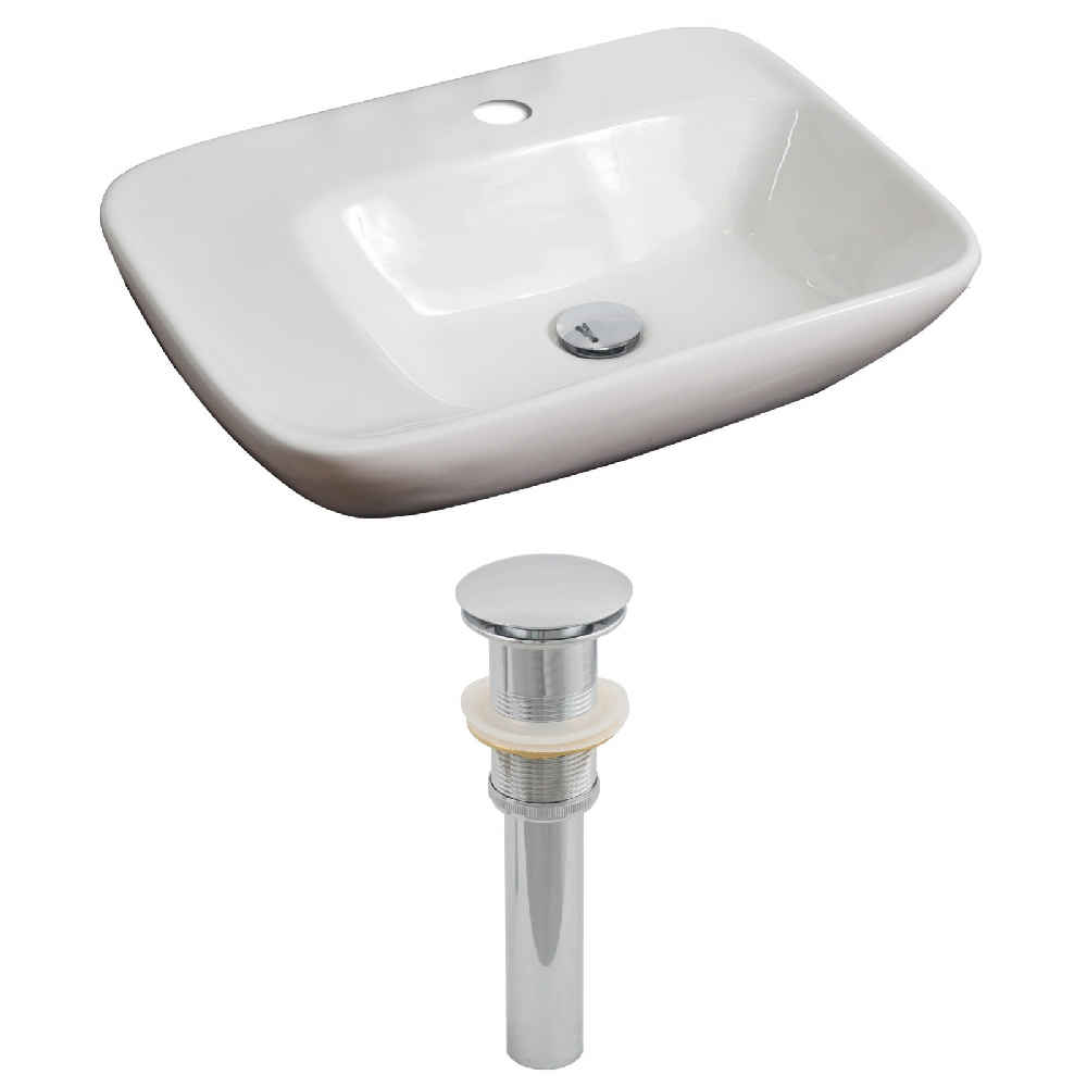 23.5-in. x 17.25-in. Rectangle Bathroom Vessel Sink Set White Enamel Glaze