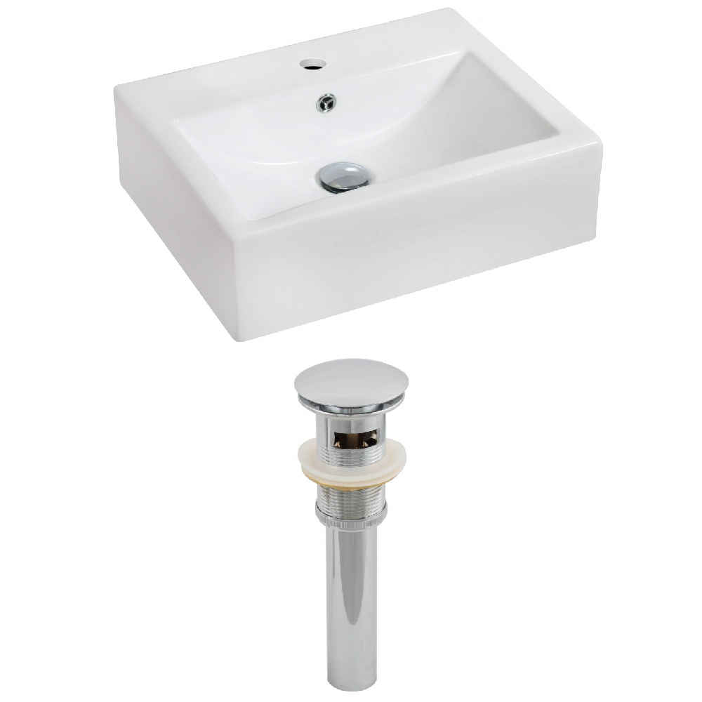20.25-in. x 16.25-in. Rectangle Bathroom Vessel Sink Set White Enamel Glaze