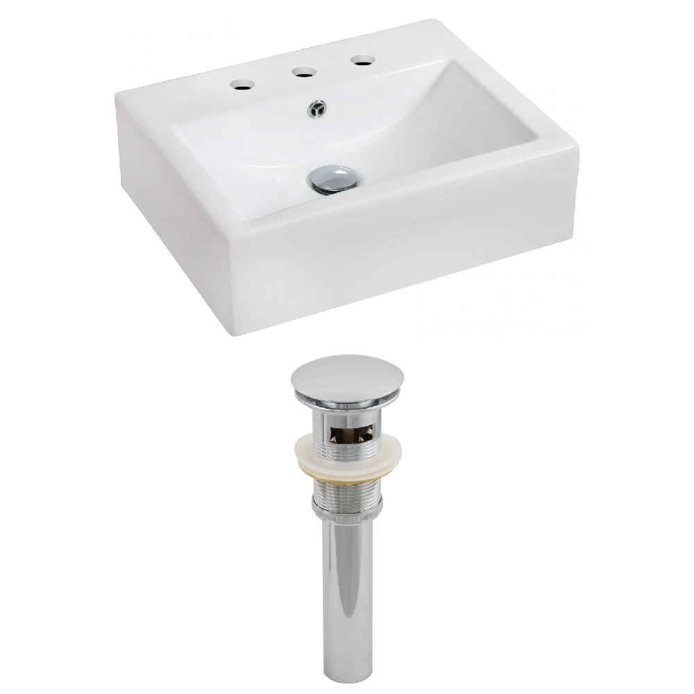 20.25-in. x 16.25-in. Rectangle Bathroom Vessel Sink Set White Enamel Glaze