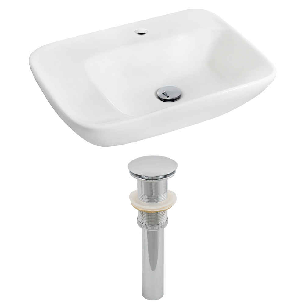 23.5-in. x 17.25-in. Rectangle Bathroom Vessel Sink Set White Enamel Glaze