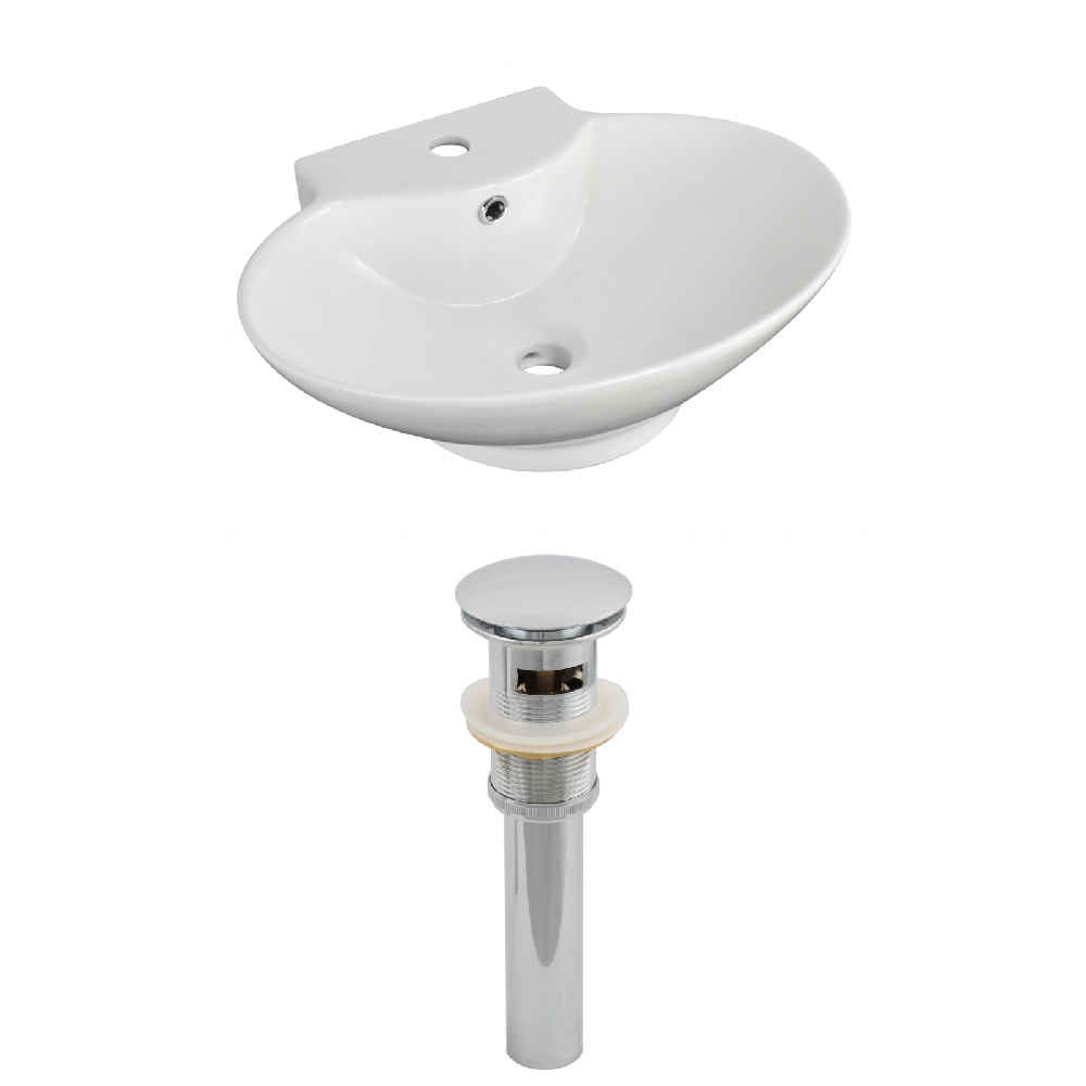 22.75-in. x 17.25-in. Oval Bathroom Vessel Sink Set White Enamel Glaze