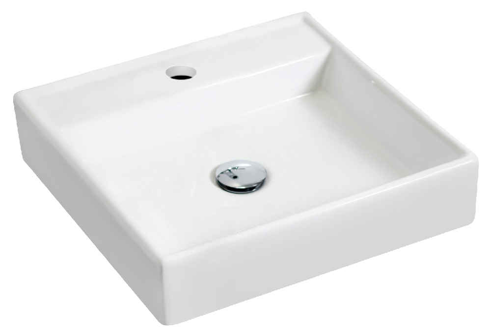 17.5-in. x 17.5-in. Square Bathroom Vessel Sink Set White Enamel Glaze