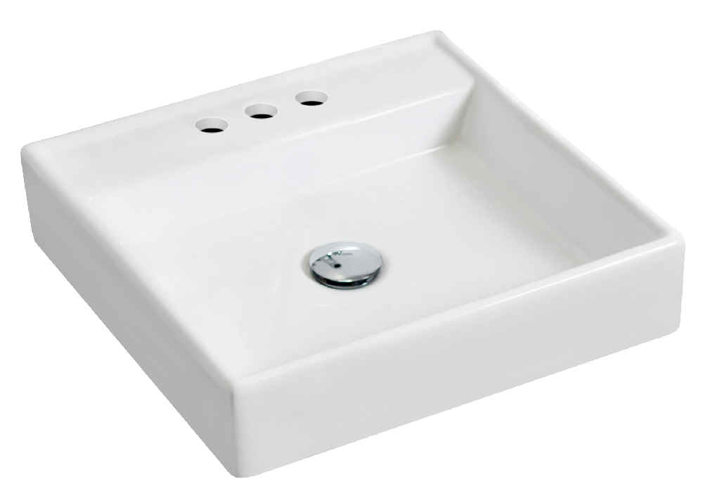 17.5 x 17.5 in White Square Ceramic Bathroom Vessel Sink Set
