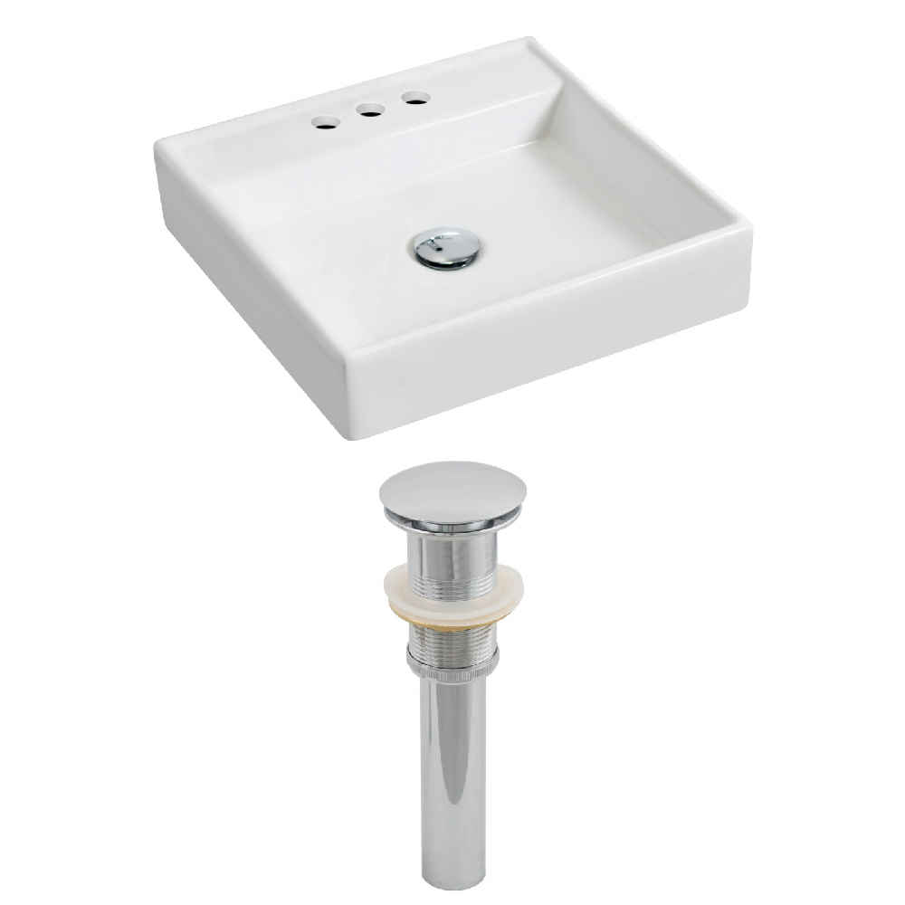 17.5-in. x 17.5-in. Square Bathroom Vessel Sink Set White Enamel Glaze