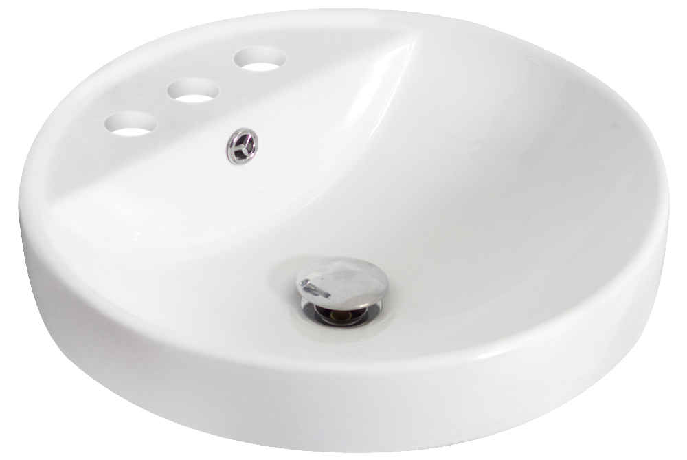 18.25-in. x 18.25-in. Round Bathroom Vessel Sink Set White Enamel Glaze