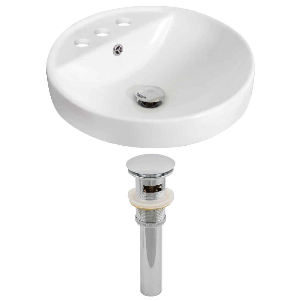 18.25-in. x 18.25-in. Round Bathroom Vessel Sink Set White Enamel Glaze
