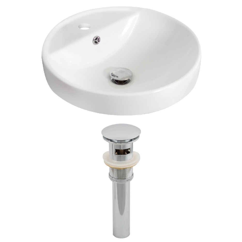18.25-in. x 18.25-in. Round Bathroom Vessel Sink Set White Enamel Glaze