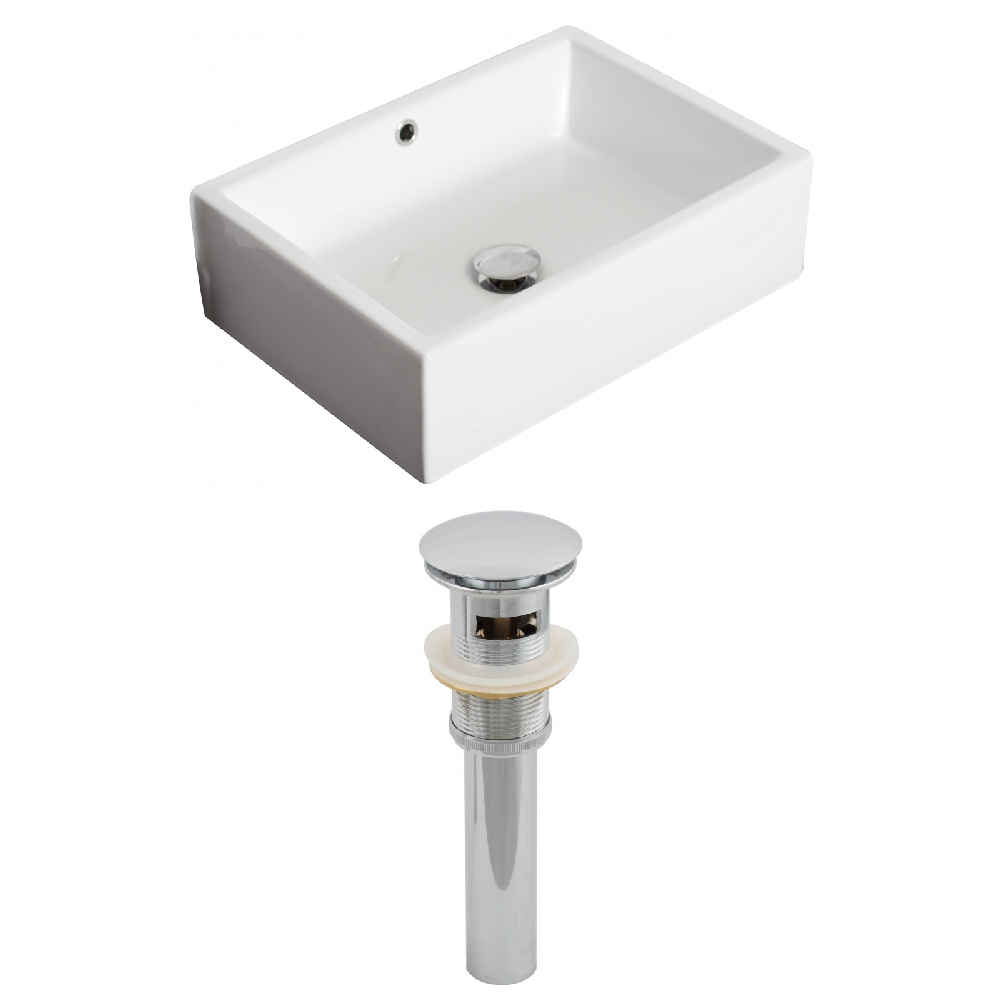 20-in. x 14.25-in. Rectangle Bathroom Vessel Sink Set White Enamel Glaze