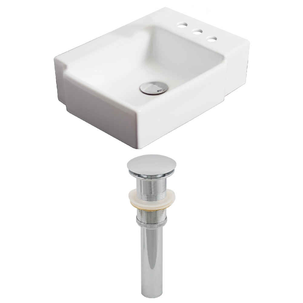 16.25-in. x 11.75-in. Rectangle Bathroom Vessel Sink Set White Enamel Glaze