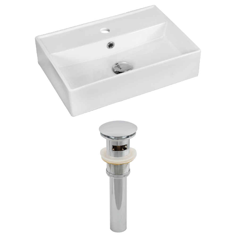 19.75-in. x 13.75-in. Rectangle Bathroom Vessel Sink Set White Enamel Glaze