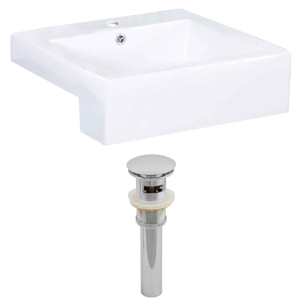 20.25-in. x 19-in. Rectangle Bathroom Vessel Sink Set White Enamel Glaze