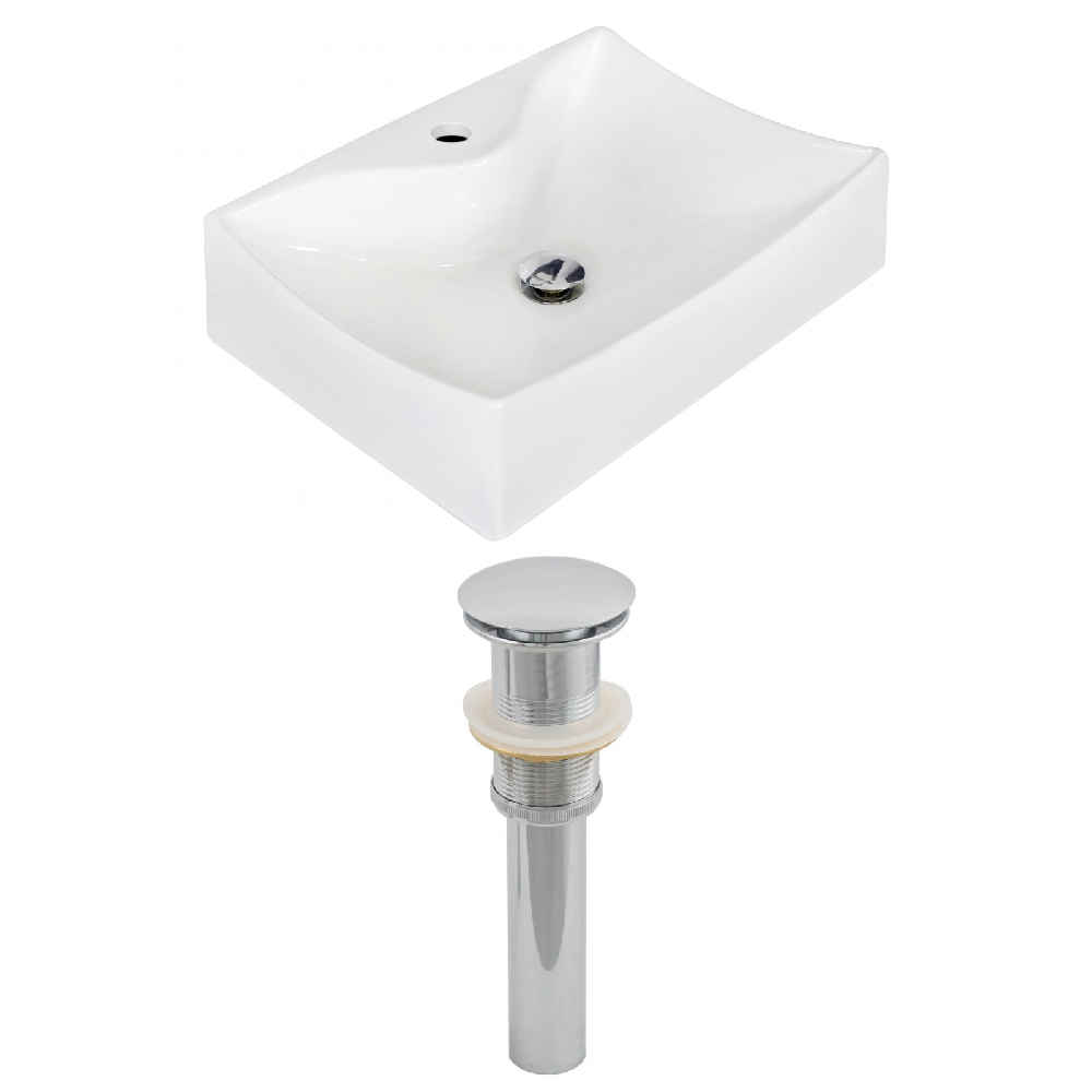 21.5-in. x 15.75-in. Rectangle Bathroom Vessel Sink Set White Enamel Glaze
