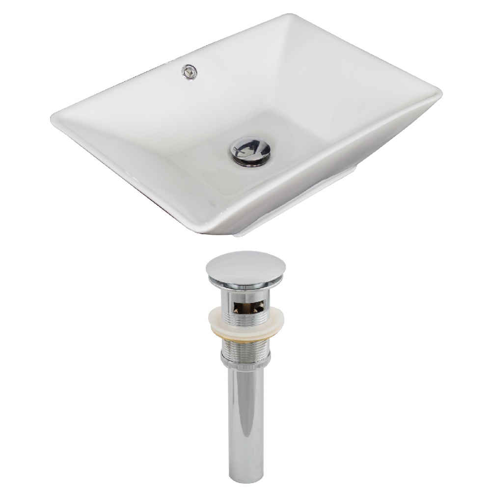 22-in. x 14.75-in. Rectangle Bathroom Vessel Sink Set White Enamel Glaze