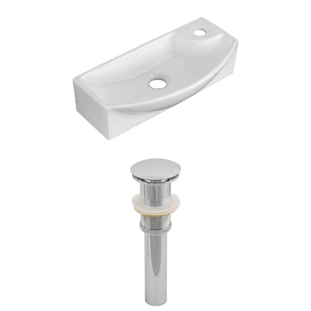 17.75-in. x 8.75-in. Rectangle Bathroom Vessel Sink Set White Enamel Glaze