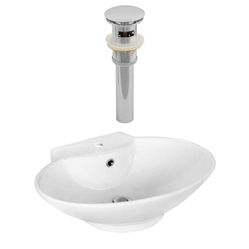 22.75-in. x 17.25-in. Oval Bathroom Vessel Sink Set White Enamel Glaze