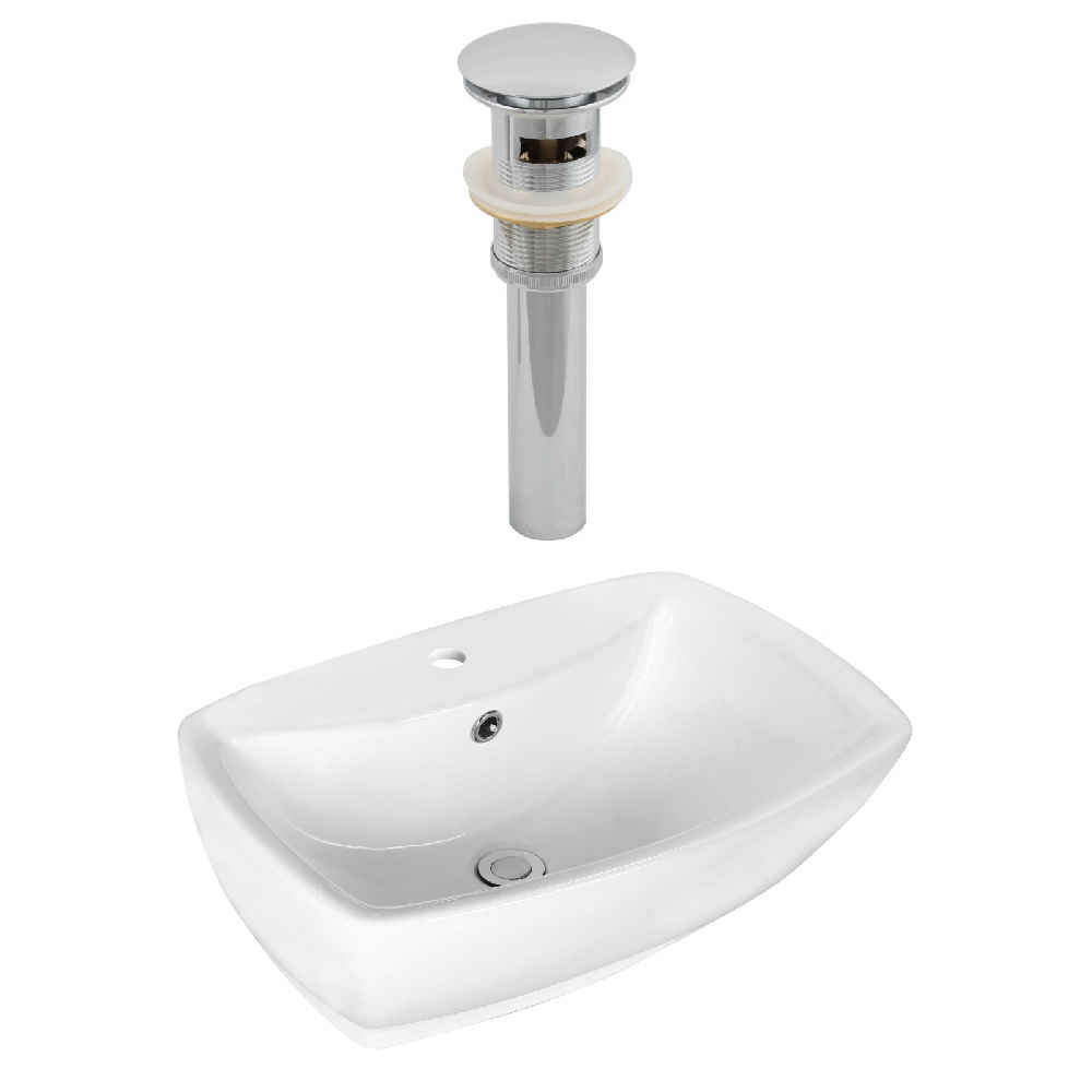 21.75-in. x 15.75-in. Rectangle Bathroom Vessel Sink Set White Enamel Glaze