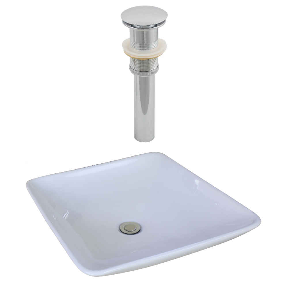 16.75-in. x 16.75-in. Square Bathroom Vessel Sink Set White Enamel Glaze
