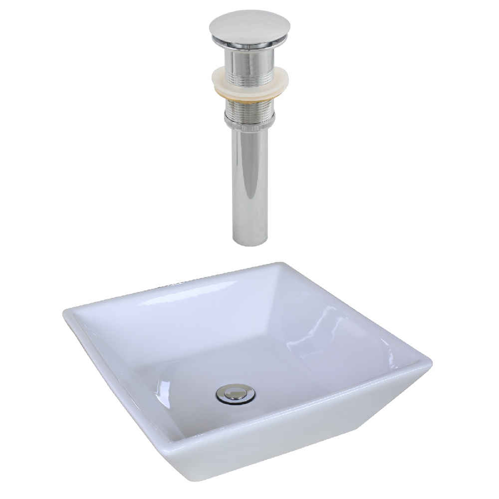15.75-in. x 15.75-in. Square Bathroom Vessel Sink Set White Enamel Glaze