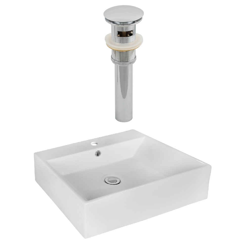 20.5-in. x 17.25-in. Rectangle Bathroom Vessel Sink Set White Enamel Glaze