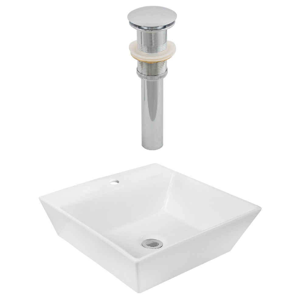 16.5-in. x 16.5-in. Square Bathroom Vessel Sink Set White Enamel Glaze