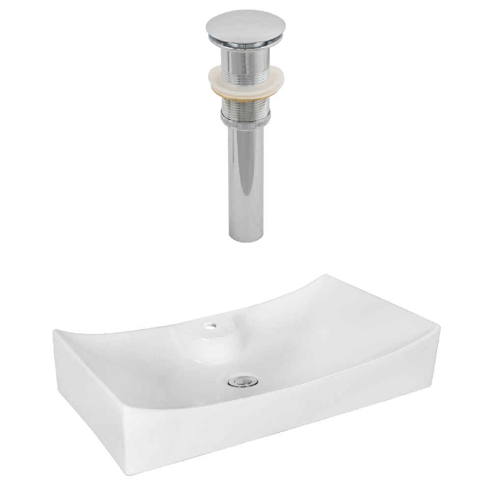 26.25-in. x 15.25-in. Rectangle Bathroom Vessel Sink Set White Enamel Glaze