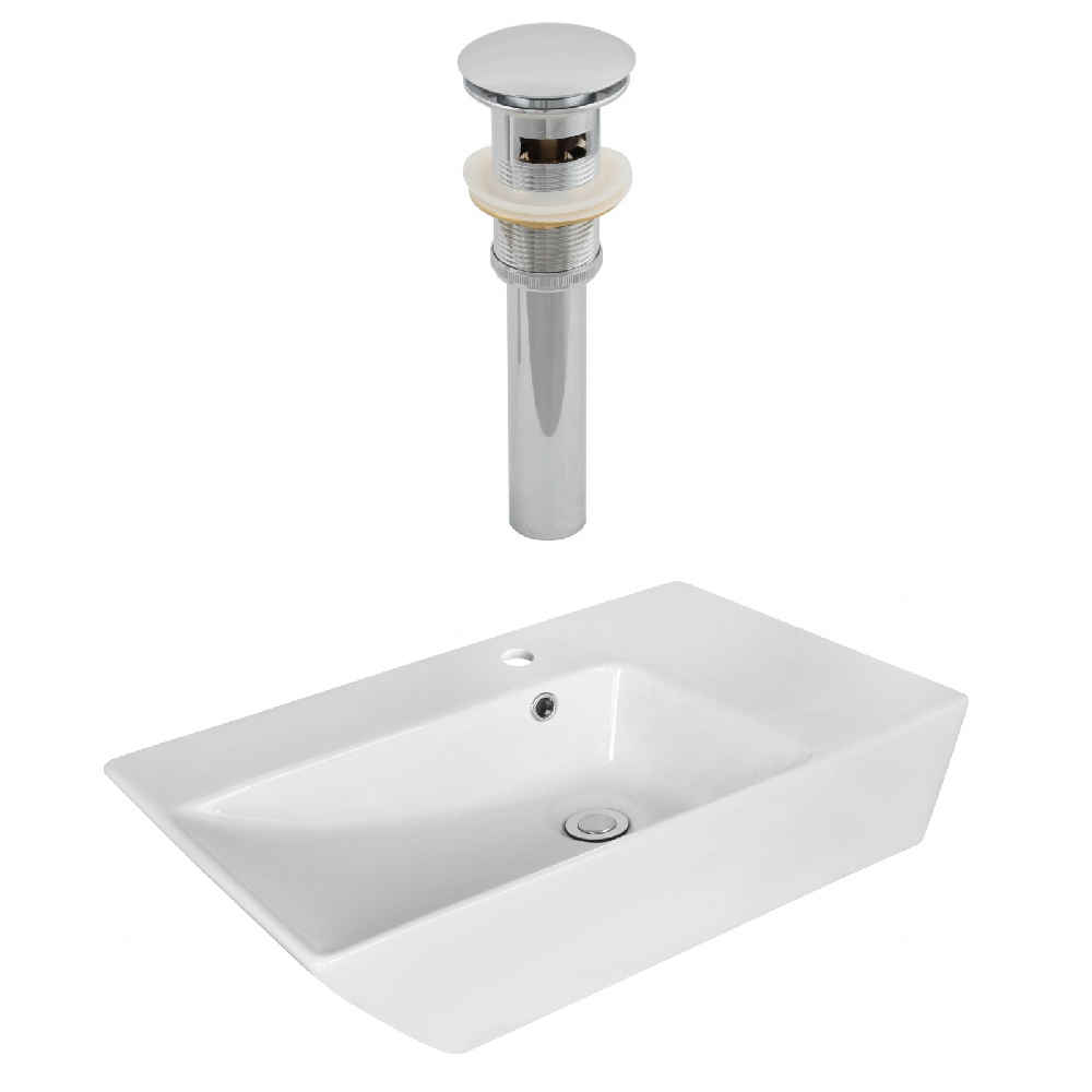 25.5-in. x 15.5-in. Rectangle Bathroom Vessel Sink Set White Enamel Glaze