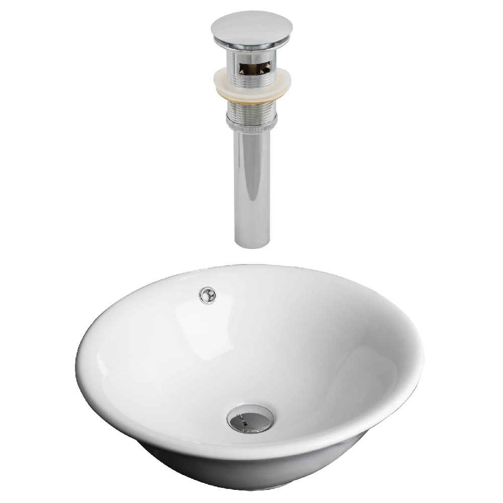 17-in. x 17-in. Round Bathroom Vessel Sink Set White Enamel Glaze