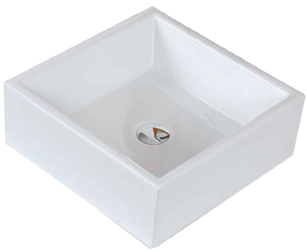 14.75-in. x 14.75-in. Square Bathroom Vessel Sink Set White Enamel Glaze
